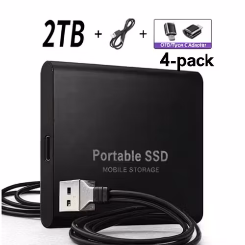 4-Pack SSD 2TB Extern Hårddisk | USB/Typ-C | Refurbished & Prisvärd