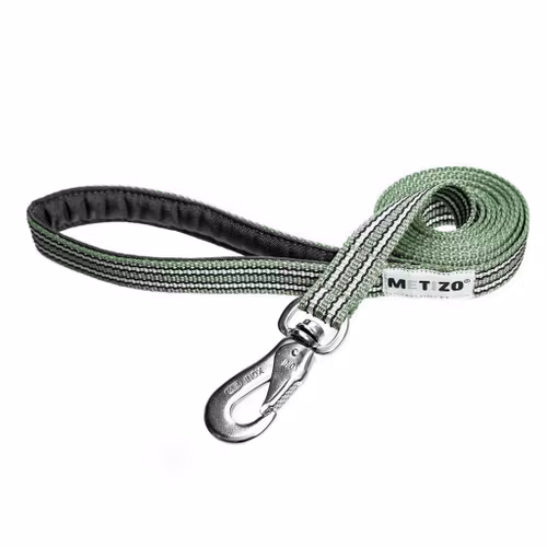 Metizo koppel, fodrat handtag, reflex Olivgrön 180cm