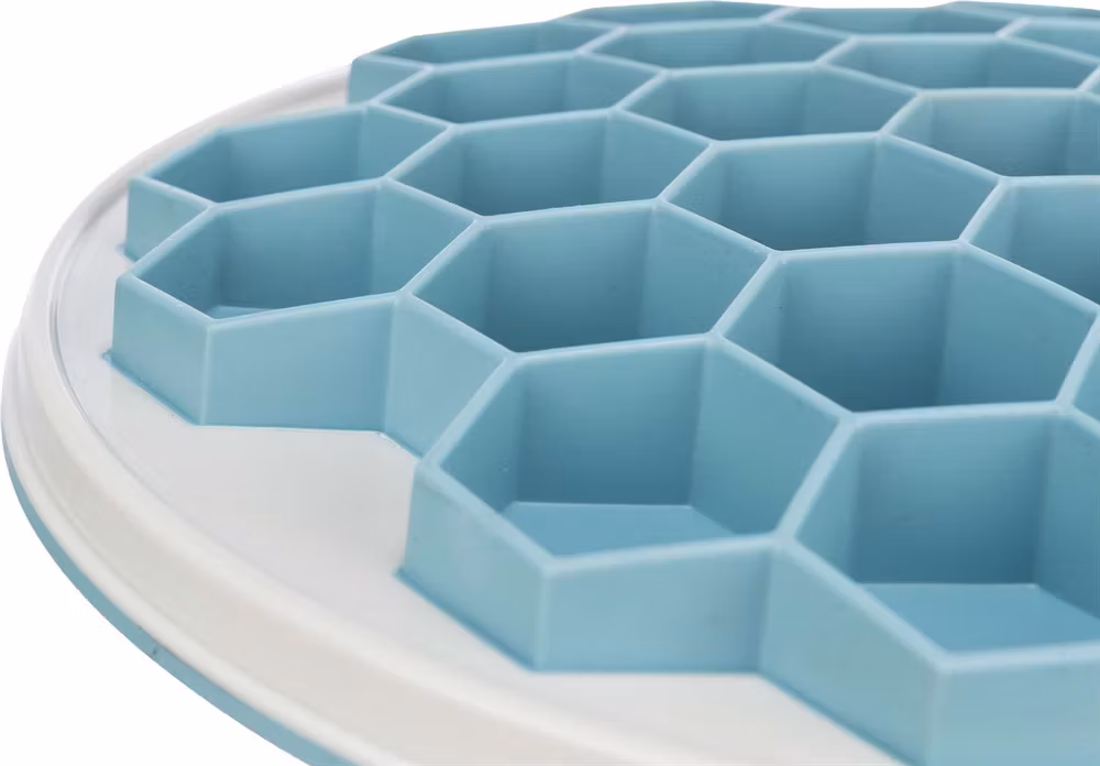 Slow Feed Foderplatta "Hive/Bivax", plast/TRP/TPE, ø 30 cm, grå/blå