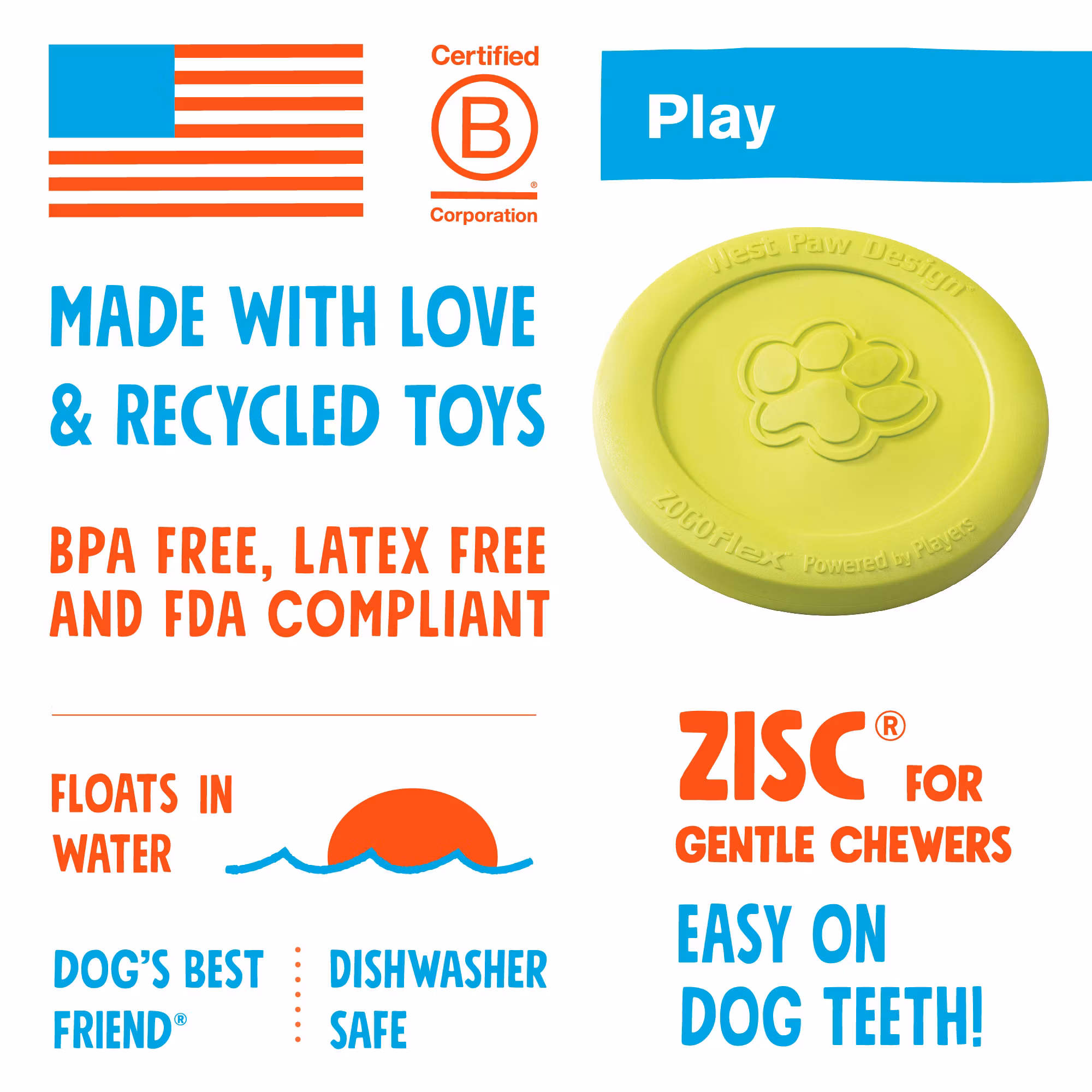 West Paw Zisc® Frisbee -Zogoflex Mini 16.5cm Blandade färger