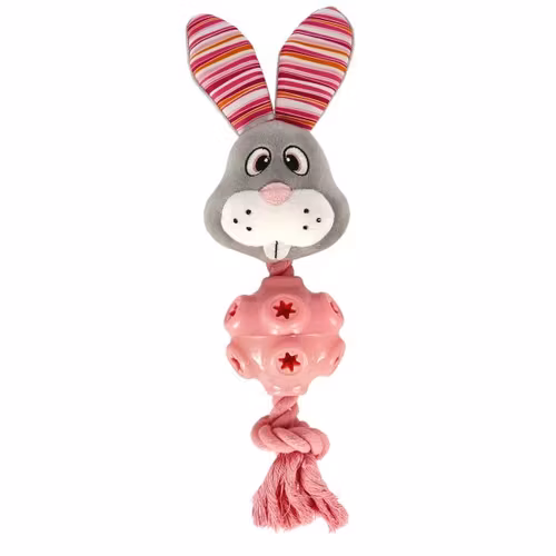 RabbeGum av gummi och rep, med pip.  Grå 25cm