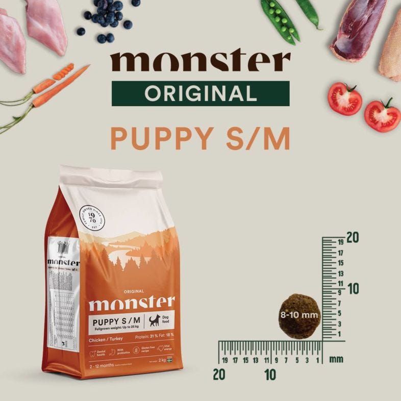 Monster Dog Original Puppy S/M Chicken/Turkey- glutenfritt & vetefritt