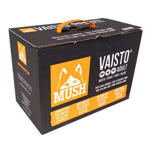 MUSH Vaisto® Svart- Fryst helfoder (gris-kyckling-lamm) 10 kg SKICKAS EJ!