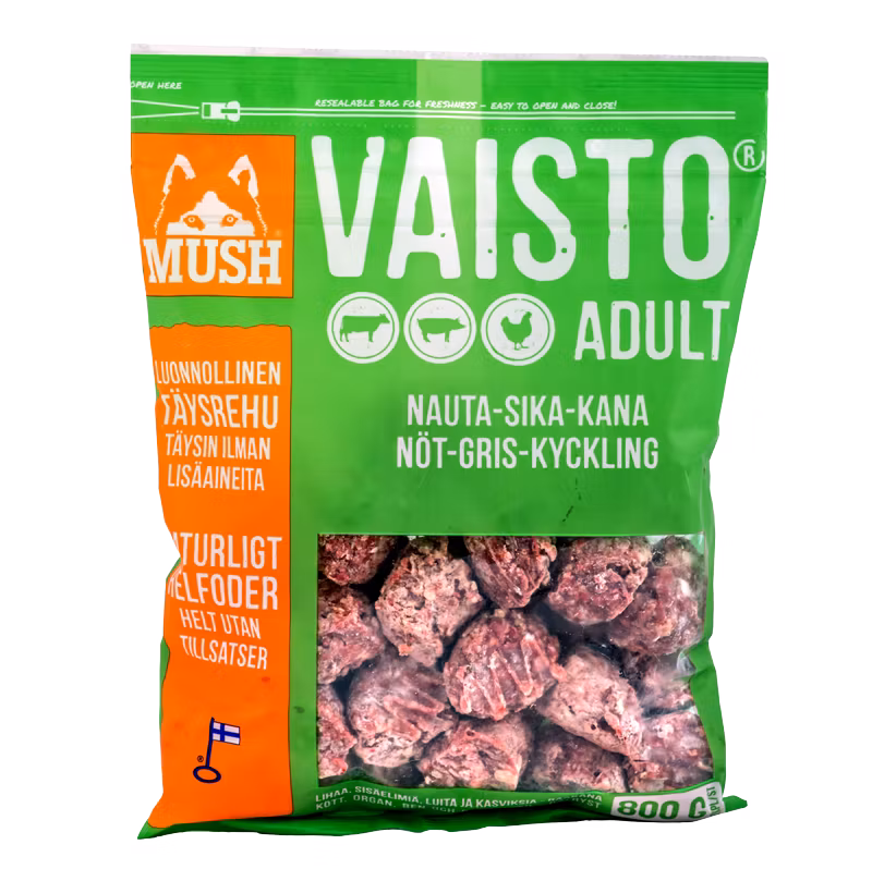 MUSH Vaisto® Grön Fryst helfoder (nöt-gris-kyckling) SKICKAS EJ!