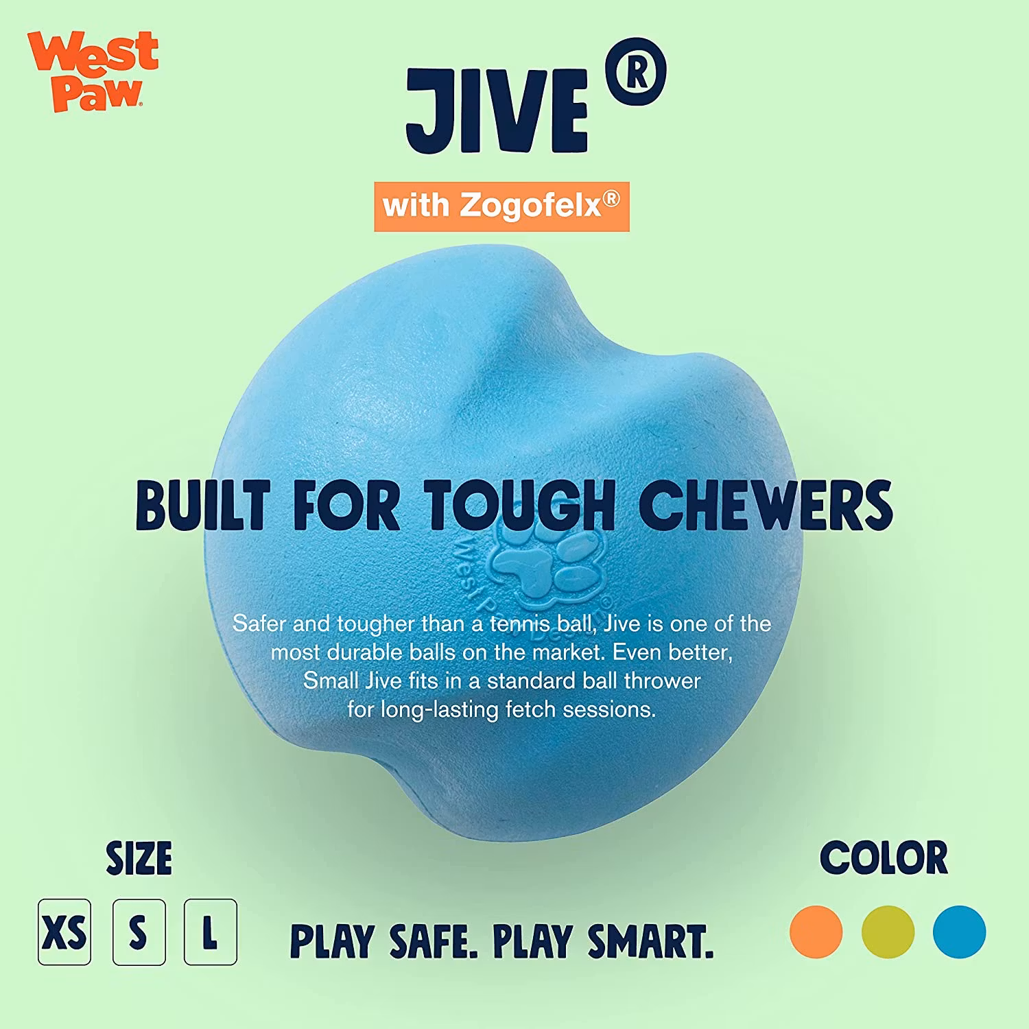 West Paw Jive, Zogoflex "För tuffa tuggare" Mini 5cm,S 6,6cm & L 8,25cm