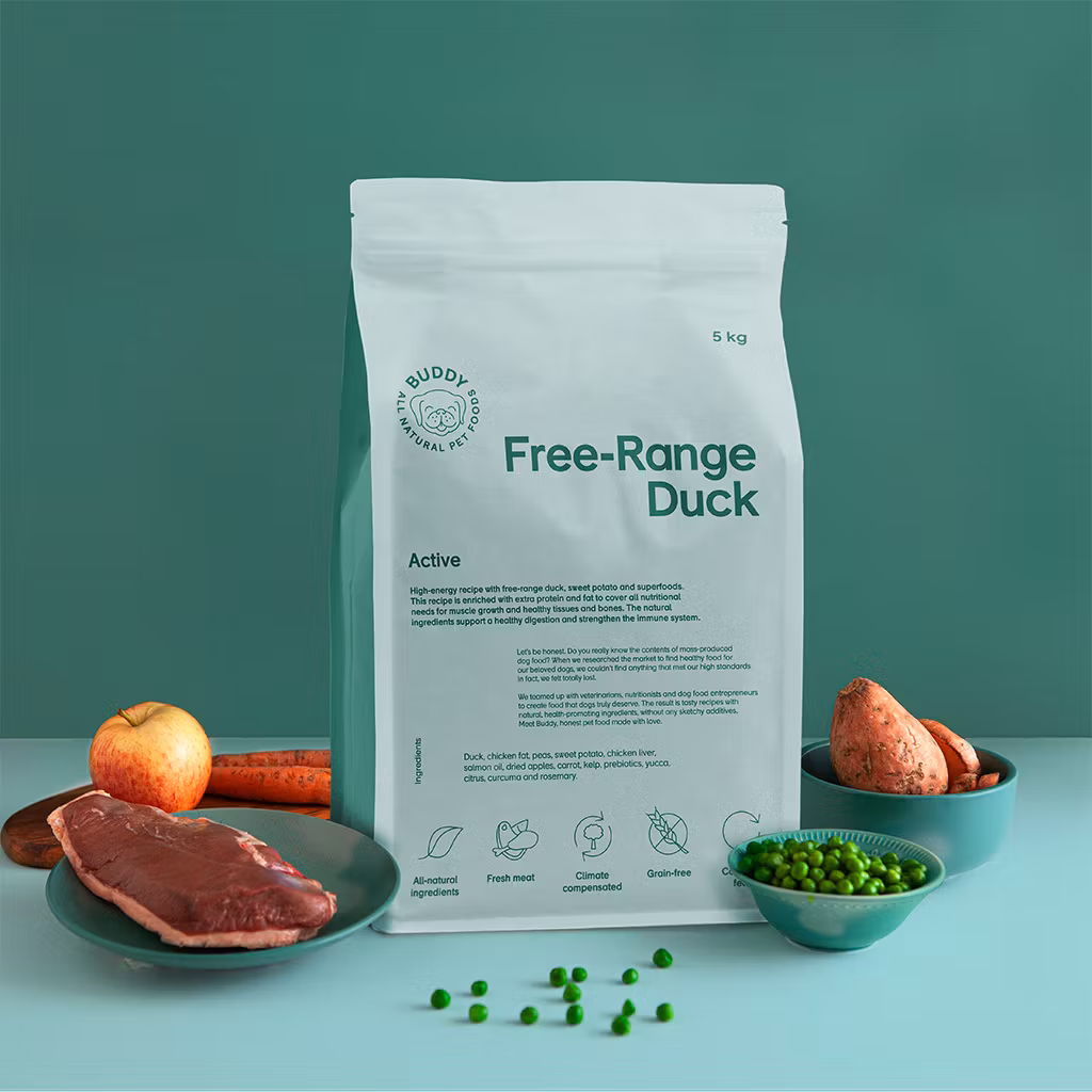 Buddy Free-Range Duck Active /Anka 5 kg/12 kg. Fritt från tillsatser, spannmål, gluten och GMO.