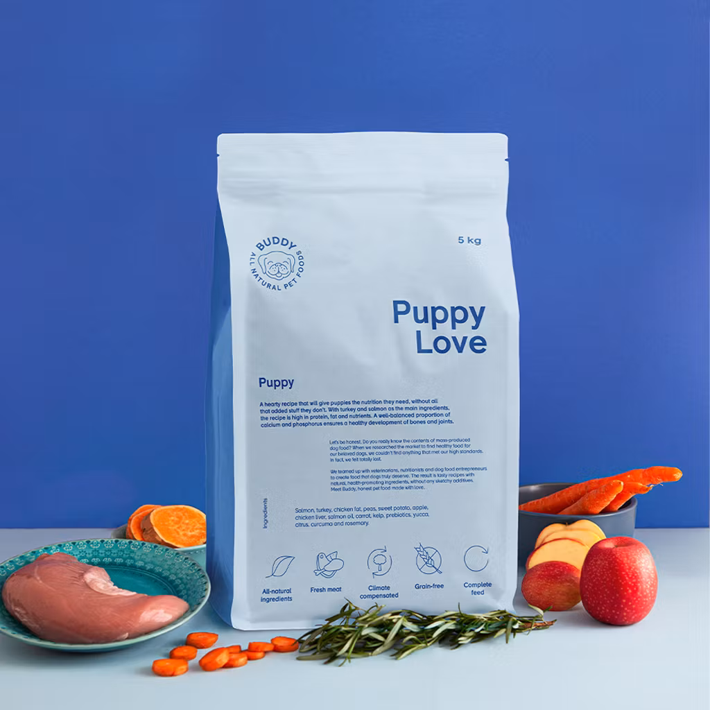 Buddy Puppy Love /Lax & kalkon 5kg - Fritt från tillsatser, spannmål, gluten och GMO.