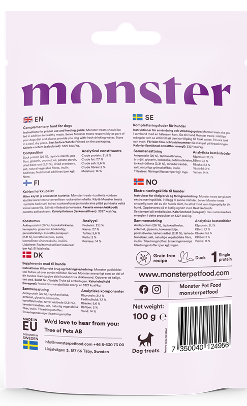Monster Dog Treats All Breed Duck & Beet - anka & rödbeta 100 gr