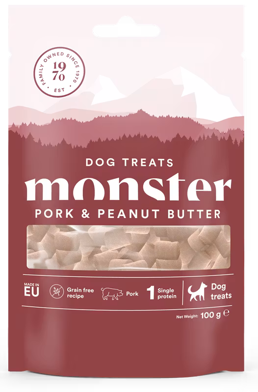 Monster Dog Treats All Breed Pork & Peanut Butter- fläskkött,äpple & jordnötssmör 100 gr