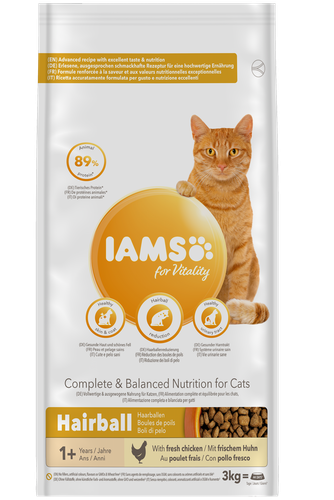 IAMS Cat for Vitality Hairball 1+. Färsk kyckling 10 kg