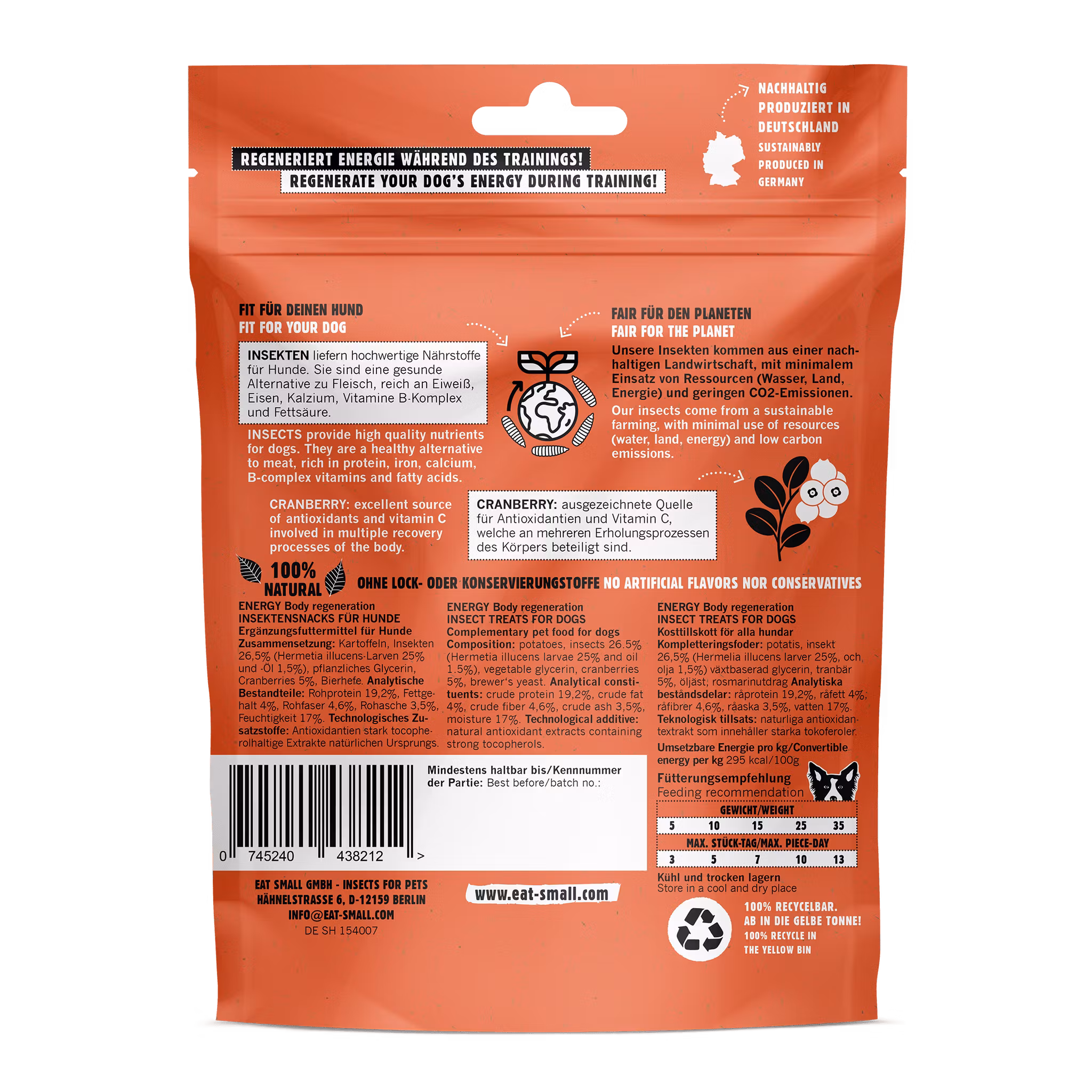 Eat small Träningsgodis Energy - insektsgodis/tranbär  125 gr