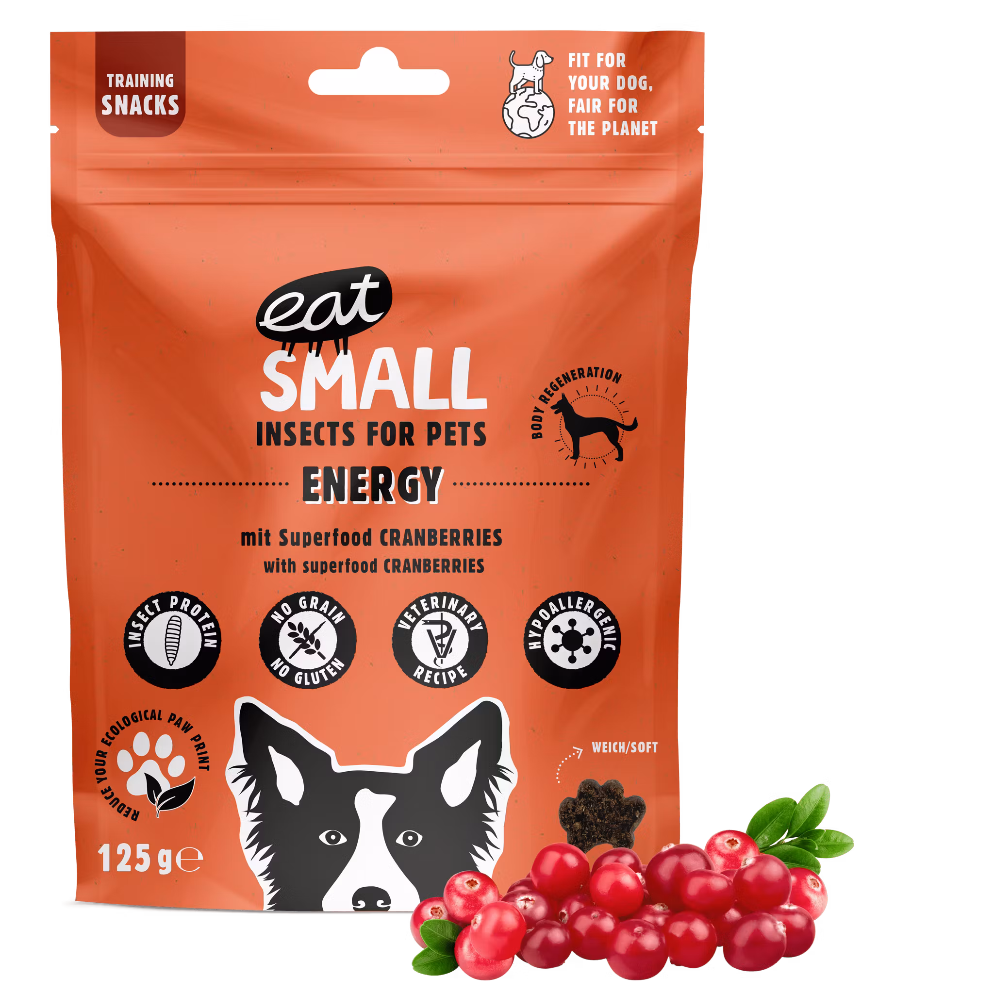 Eat small Träningsgodis Energy - insektsgodis/tranbär  125 gr
