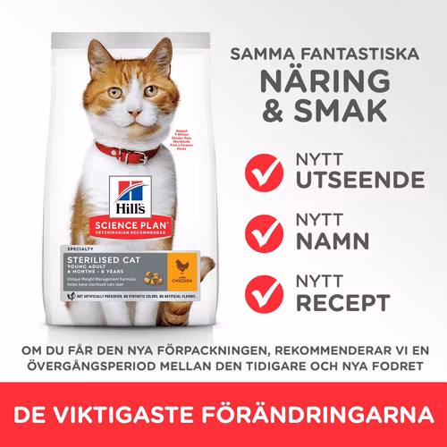 HILL'S SCIENCE PLAN Sterilised Cat ADULT med Kyckling. 1,5 kg/3 kg/7 kg/15 kg 1-6 år