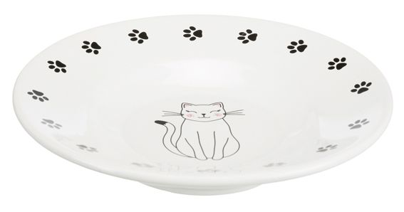 Keramikskål för kortnosiga katter, ø 15 cm, vit