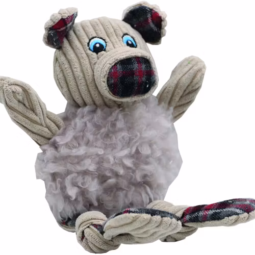 Plyschgris i manchestertyg med pip 23 cm