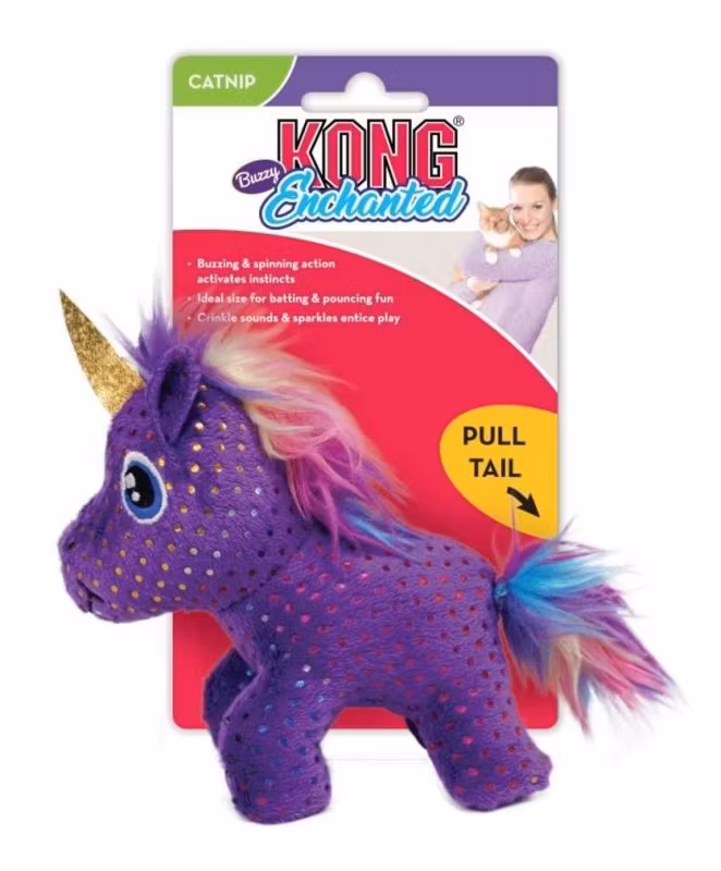 KONG KATT Enchanted Buzzy Unicorn/Enhörning Lila 10cm med kattmynta