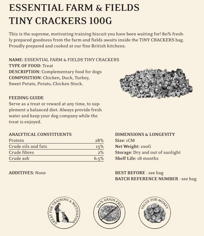 ESSENTIAL FARM & FIELDS TINY CRACKERS 100G- Kyckling, anka, kalkon