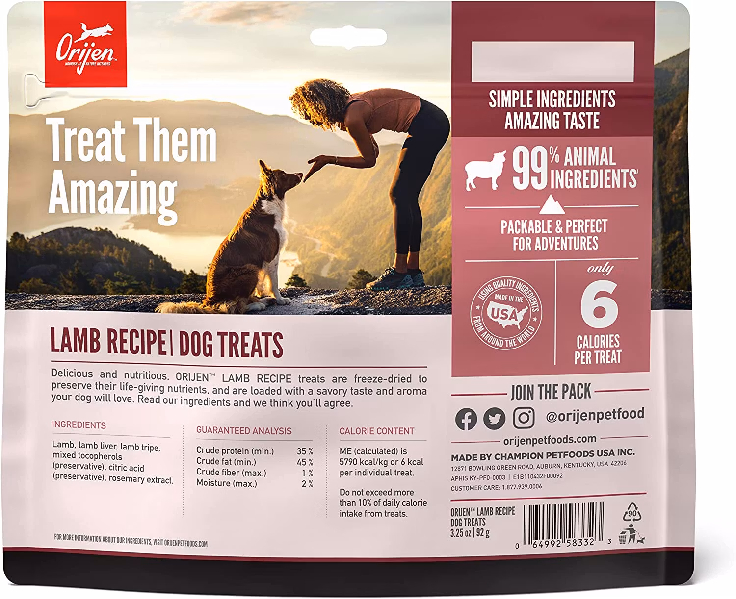 Orijen Dog Treats  Lamb/Lamm - Frystorkat Hundgodis 42,5 gram