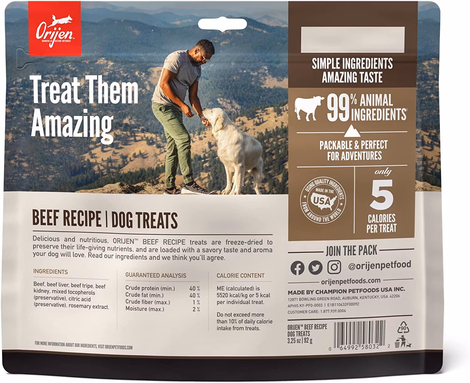 Orijen Dog Treats Beef/Biff - Frystorkat Hundgodis 42,5 gram
