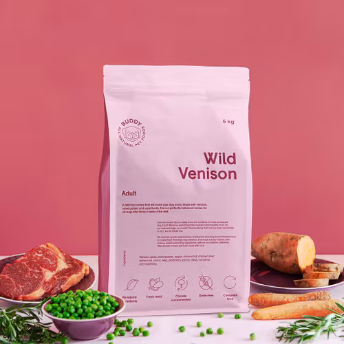 Buddy Wild Venison/Hjort & rådjur 2 kg/5 kg/12 kg - Fritt från tillsatser, spannmål, gluten och GMO.