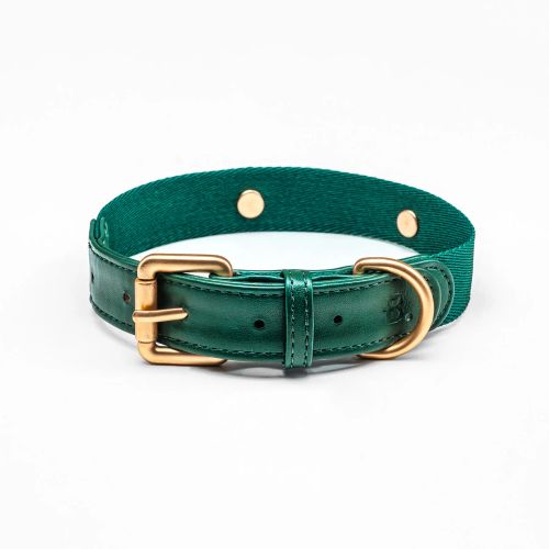 Barkalot Halsband, Återvunna plastflaskor Veganskt läder.Emerald Green XS-XL