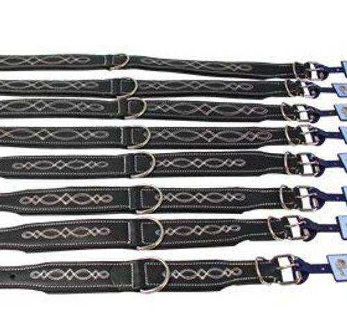 Halsband Läder Dubbelsytt Svart Med Mönster 70 & 75 cm