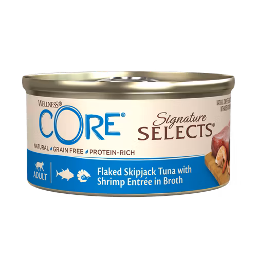 Wellness CORE Signature Selects Flaked Skipjack Tuna with Shrimp Entree in Broth - 79g
