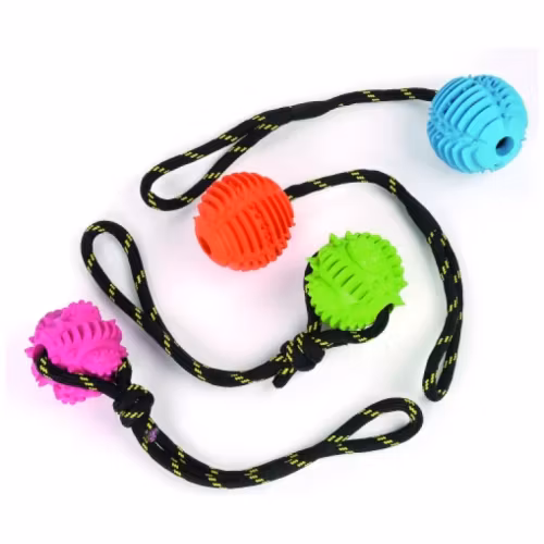 Gummiboll med rep i mixade färger