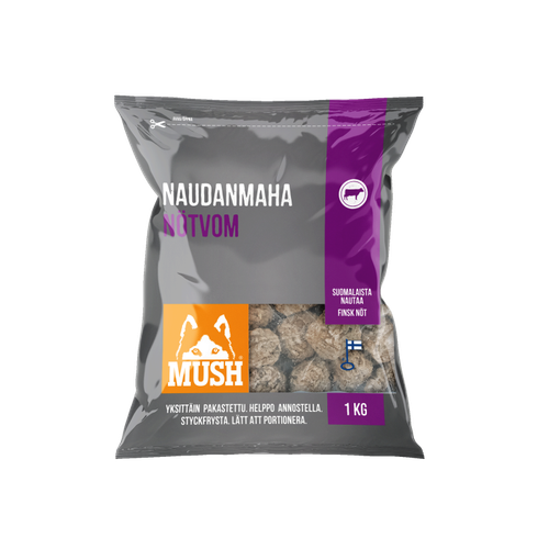 MUSH B.A.R.F. Basic® Nötvom - Fryst kompletteringsfoder 1 kg SKICKAS EJ!