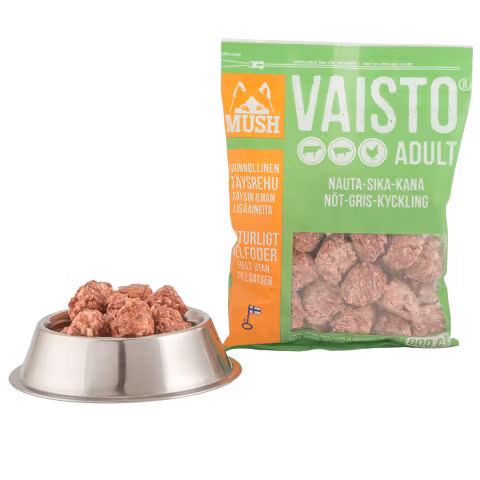 MUSH Vaisto® Grön Fryst helfoder (nöt-gris-kyckling) SKICKAS EJ!