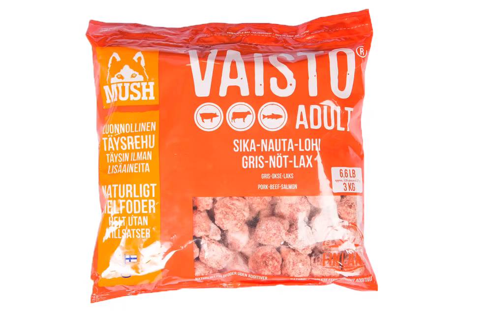 MUSH Vaisto® Röd Fryst helfoder (gris-nöt-lax) SKICKAS EJ!