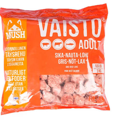 MUSH Vaisto® Röd Fryst helfoder (gris-nöt-lax) SKICKAS EJ!