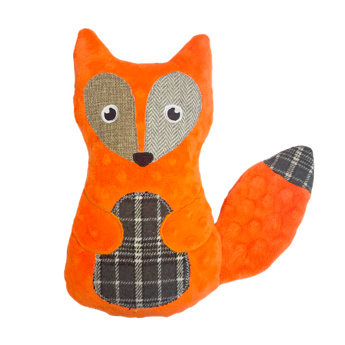 Forest Friends- Fox/Plyschräv med pip/prassel och tygdetaljer