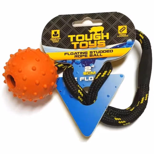 Massiv gummiboll med snöre, flytande 6 cm