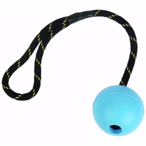 Massiv gummiboll med snöre, flytande 6 cm