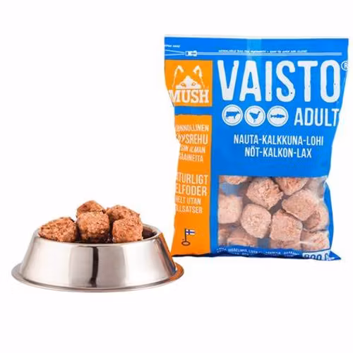 MUSH Vaisto® Blå Fryst helfoder (Nöt-kalkon-lax) SKICKAS EJ!