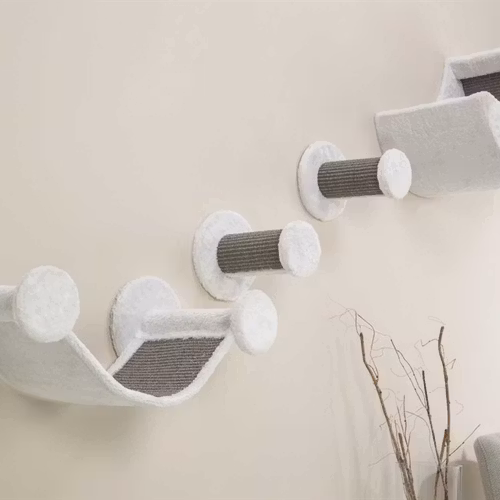 Klätterset väggmonterad, plysch, 4 delar, vit/grå