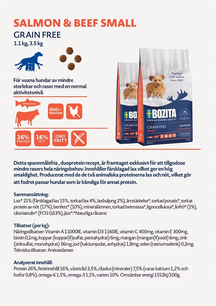 Bozita Grain Free Small Salmon & Beef-små vuxna hundar 3,5 kg Spannmålsfritt