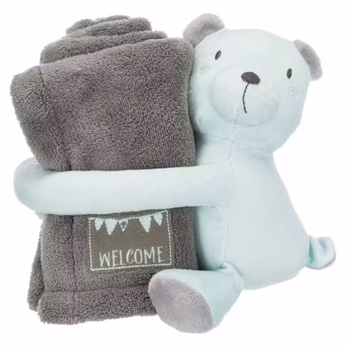 Junior cuddly set filt/björn, plysch, 75 × 50 cm, grå/mint