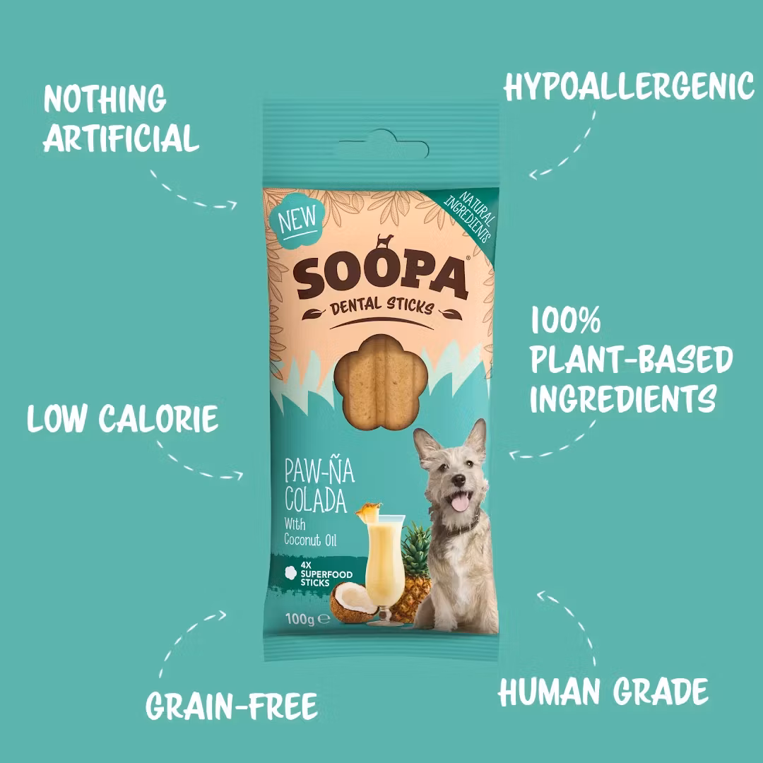 Soopa Dental Sticks Paw-Na Colada (ananas & kokos) veganskt 4 styck/100g