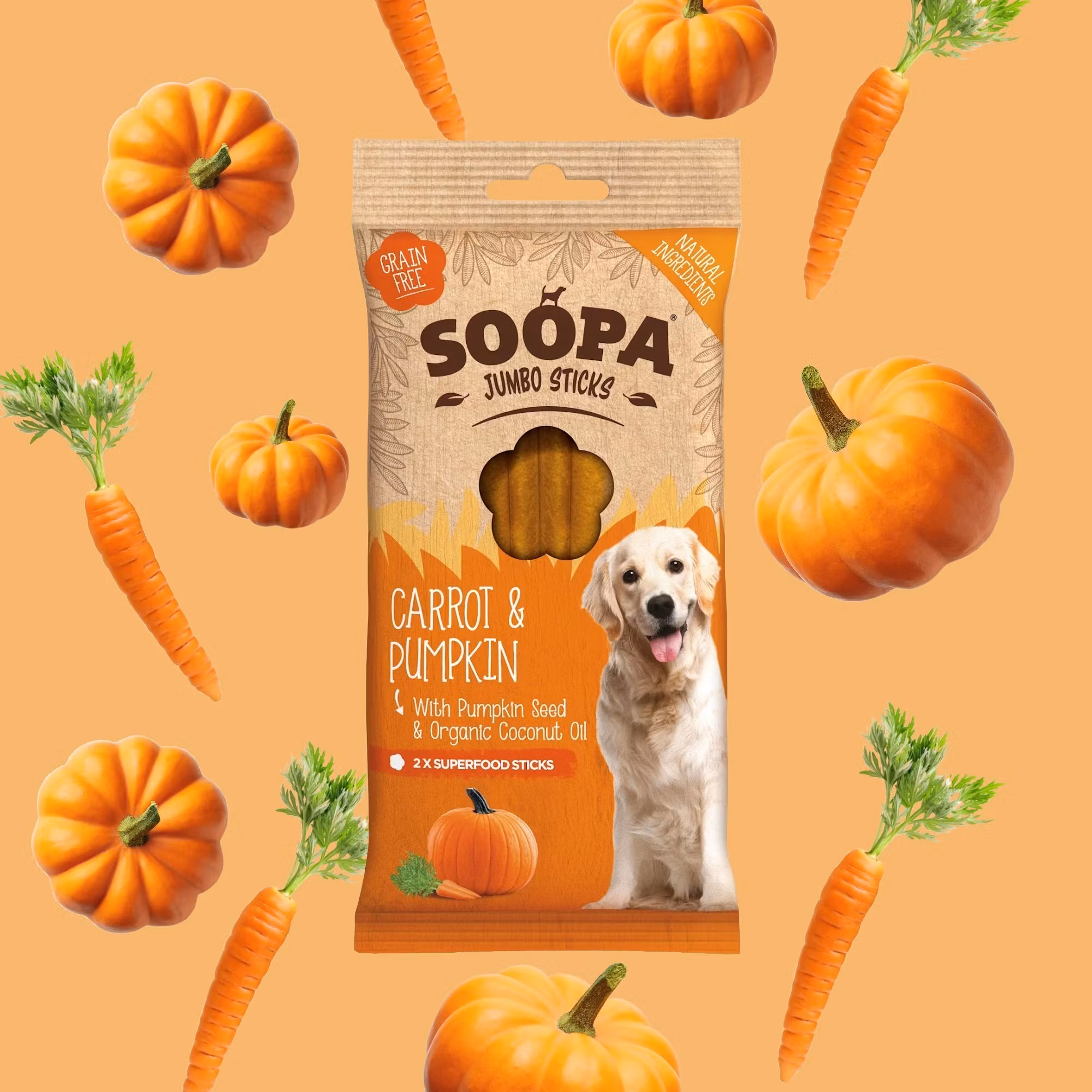 Soopa Jumbo Dental Stick Carrot & Pumpkin (morot & pumpa), veganskt  2 styck/170g