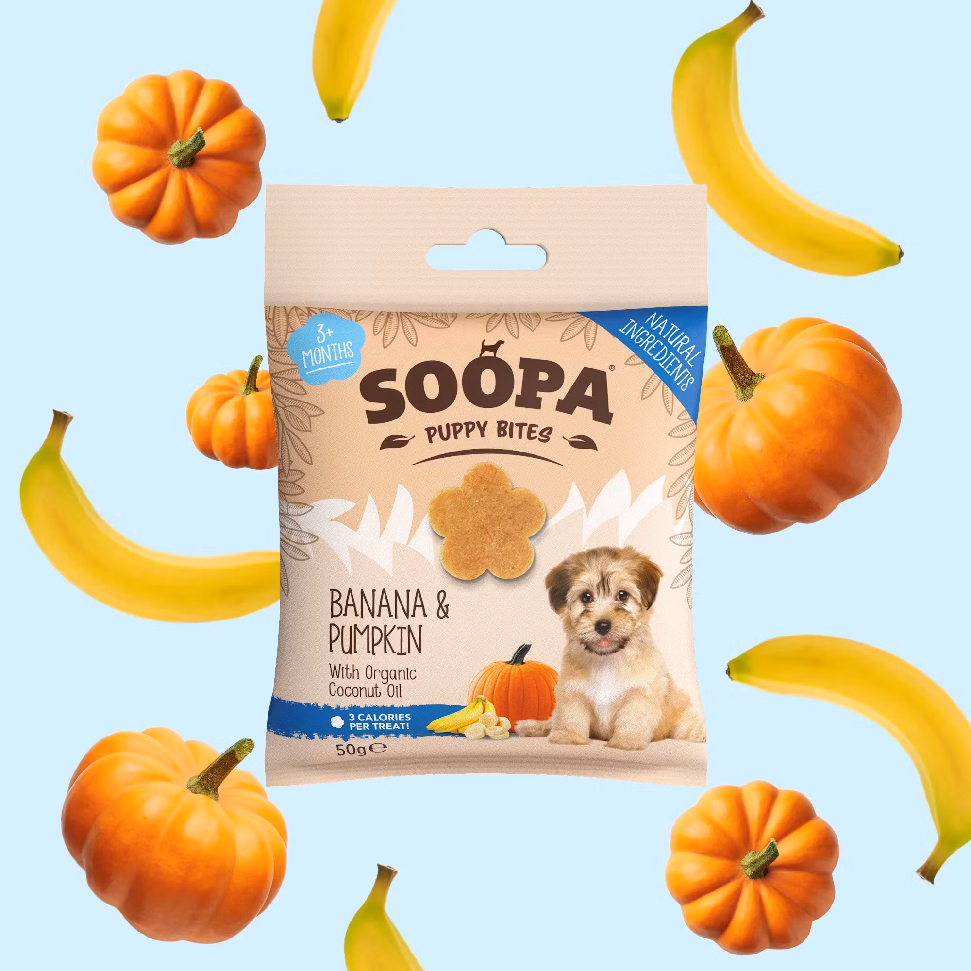 Soopa Healthy Training Bites for Puppies Banana & Pumpkin (banan & pumpa) , veganskt 50g