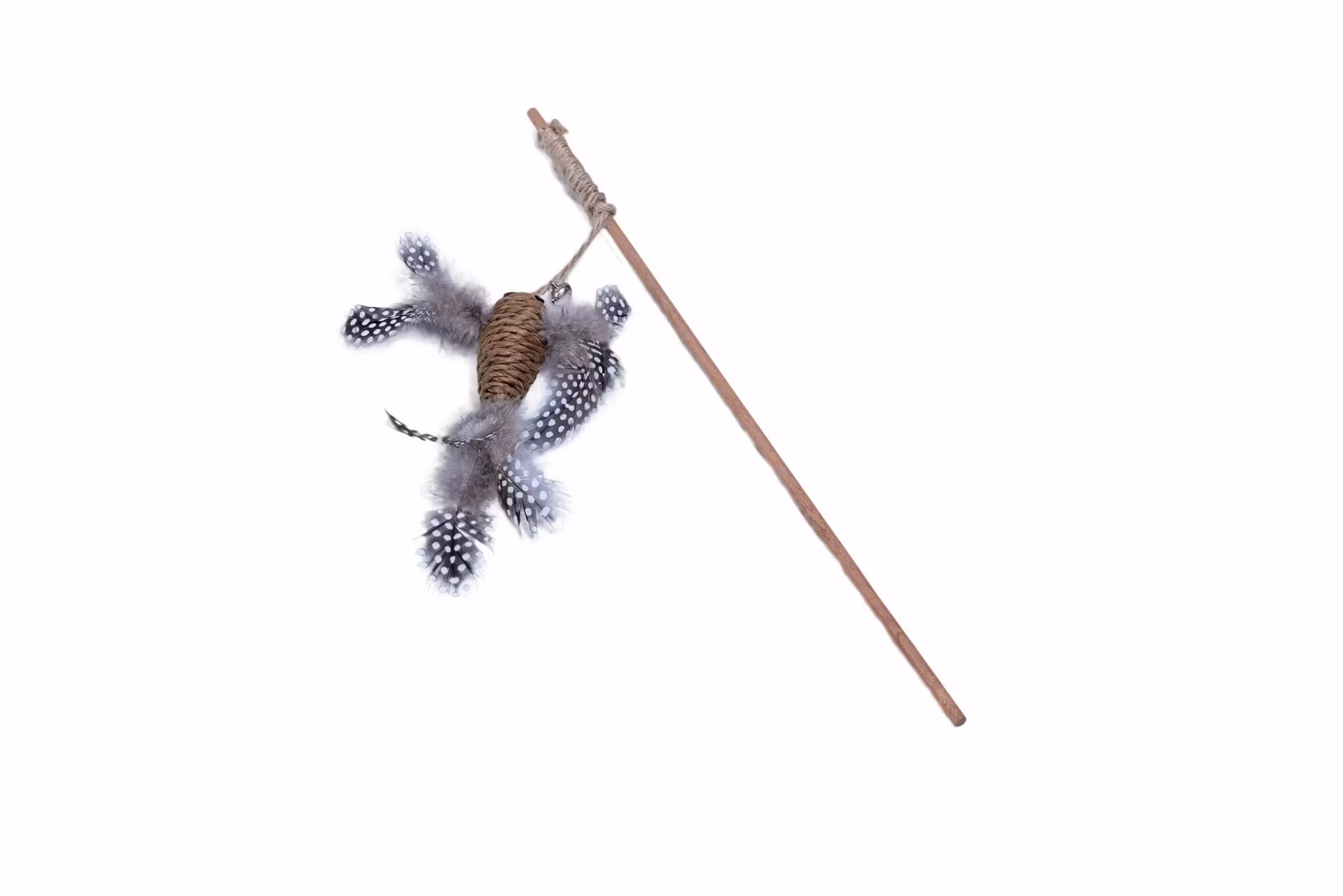 Kattspö i trä sisalfågel med fjäder och pingla 40 cm