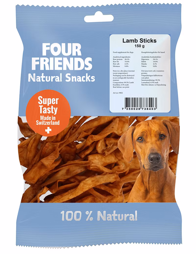 Four Friends Dog Natural Snacks Lamb Sticks Spannmålfritt 100g