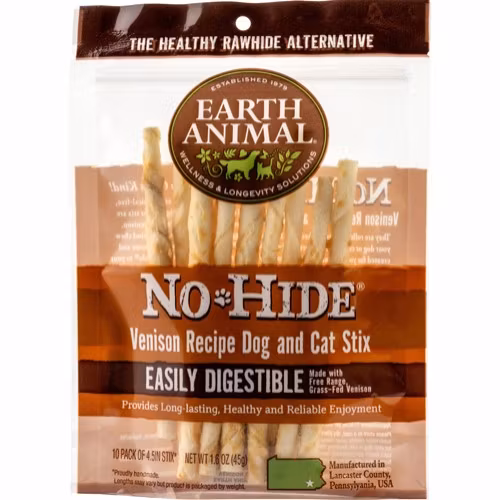Earth Animal No-Hide®Venison Stixs 10 styck- alternativ till råhud för små hundar o katter
