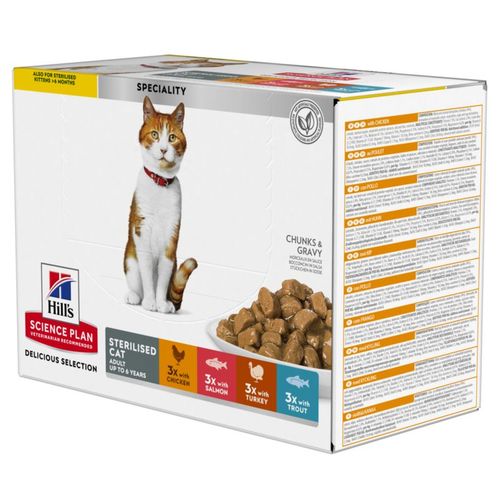 HILL'S SCIENCE PLAN Feline Young Adult Sterilised, kyckling, kalkon, lax, torsk 12x85g