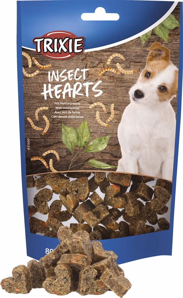 Insect Hearts, hundgodis med 65 % mjölmask, socker- o glutenfritt, 80 gr