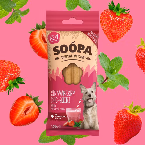 Soopa Dental Sticks Jordgubbe Dog-Quiri med Mynta - veganskt 100 gr