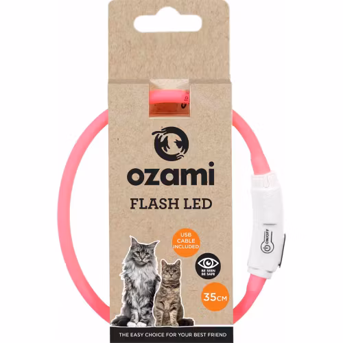 Ozami Rosa Flashhalsband LED, Usb - fast el blinkande sken. En storlek passar alla,