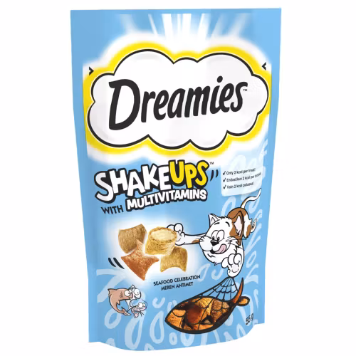 Dreamies Shake-ups Multivitamin Seafood- kattgodis med smak från havet 55g